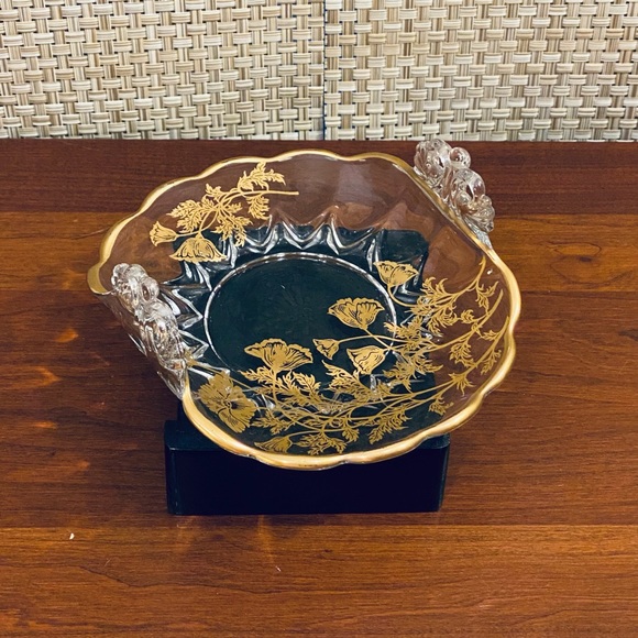 🍁🌟3xHP🌟ANTQ Cambridge Glass Gold Flanders Bon Bon Dish - Picture 4 of 10